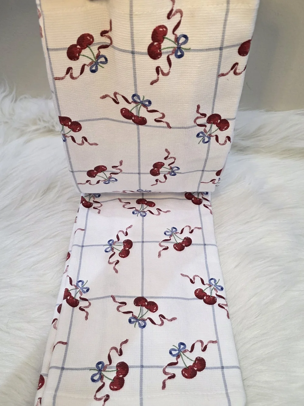 Kitchen Towels with Red Cherry Print